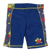 Tmavomodro-bílé UV plavkové kraťasy s květy a pruhy PUSBLU