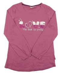 Světlevínové triko s nápisy a srdíčky a flitry Kids