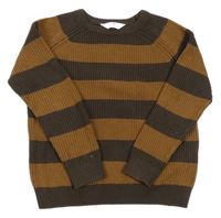 Tmavohnědo-hnědý pruhovaný žebrovaný oversize svetr H&M