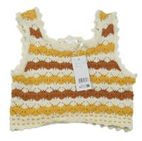 Nové - smetanovo-okrovo-mahagonový háčkovaný crop top Miss