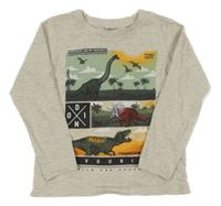 Světlešedé melírované triko s dinosaury dopodopo