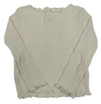 Smetanové žebrované crop triko s mašlí H&M