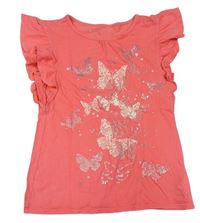 Růžové tričko s motýlky s kamínky a volány Cherokee