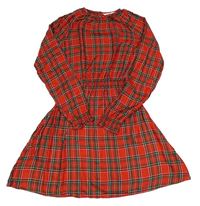 Červeno-zeleno-černé kostskované lehké šaty H&M