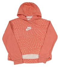 Korálová crop mikina s logy a kapucí Nike