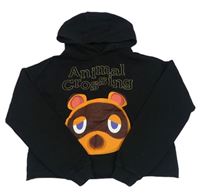 Černá crop mikina se zvířetem a kapucí - Animal Crossing Primark