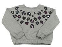 Šedá melírovaná crop mikina s leopardím vzorem s flitry Tu