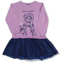 Lila-tmavomodré svetrovo/tylové šaty s Elsou Disney