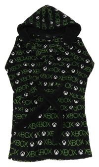 Černý chlupatý župan s logy X-Box a kapucí Primark