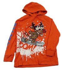 Červené triko se sobem z překlápěcích flitrů a kapucí Next