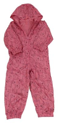 Tmavorůžová šusťáková jarní kombinéza se zvířaty a kapucí Lily & Dan