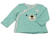 Tyrkysová zavinovací mikina s medvědem Pocopiano