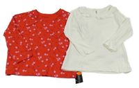 Nové - 2x triko - Červené květované se srdcem + smetanové s límečkem Dunnes