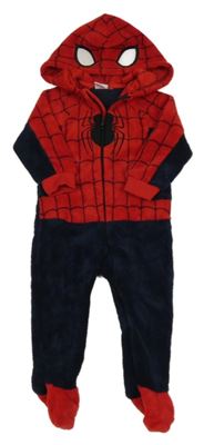 Červeno-tmavomodrá chlupatá kombinéza s kapucí - Spiderman Marvel