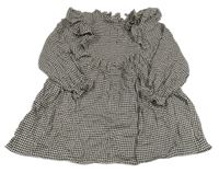 Béžovo-černé kostkované šaty s volánky Next