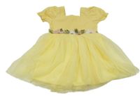 Žluté šaty s tylovou sukní a květinami Shein