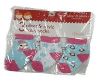 Nové - 3x ponožky - světlemodré se sněhulákem + s tučňáky + bílé s vločkami