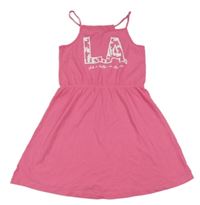 Tmavorůžové bavlněné šaty s nápisem s palmami Pepperts