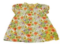 Bílo-barevné květované bavlněné šaty s listy