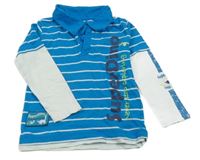 Modro-bílé pruhované polo triko s nápisem Stop+Go