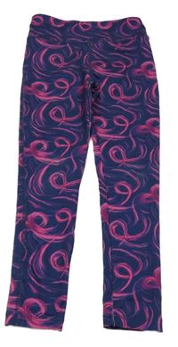 Tmavomodro-fuchsiové vzorované sportovní legíny