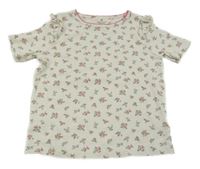 Smetanové květované žebrované tričko s volánky H&M