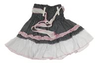 Tmavomodro-bílá sukně s volánky a páskem