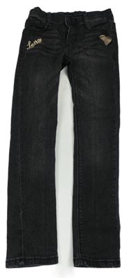 Černé skinny rifle se srdcem a nápisem