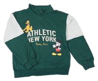 Tmavozeleno-bílá mikina s Mickeym a Plutem H&M