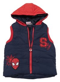 Tmavomodro-červená šusťáková zateplená vesta se Spidermanem a kapucí Marvel