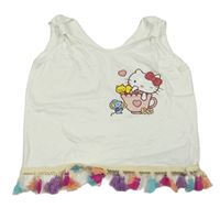Bílý crop top s Hello Kitty a barevnými třásněmi 