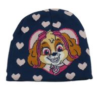 Tmavomodro-růžová pletená čepice s Tlapkovou patrolou 