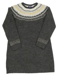 Tmavošedo-smetanové vzorované pletené šaty okaidi