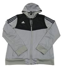 Šedo-černá sportovní propínací mikina s logem a kapucí Adidas