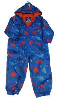 Modrá šusťáková jarní kombinéza s dinosaury a kapucí zn. George