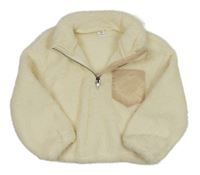 Smetanová huňatá mikina s kapsou shein