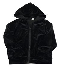 Černá sametová propínací mikina s kapucí shein