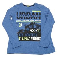 Modré melírované triko s potiskem Y.F.K.