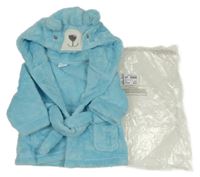 Nové - světlemodrý chlupatý župan s kapucí s medvědem 