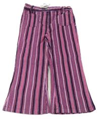 Nové - Růžovo-fialové pruhované sametové kalhoty Girl2Girl