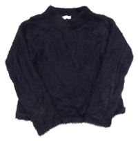 Tmavomodrý chlupatý svetr H&M