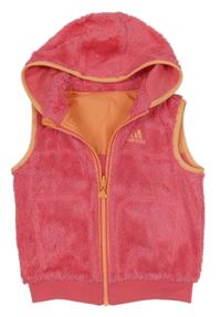 Růžovo-oranžová chlupatá podšitá vesta s logem a kapucí Adidas
