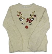 Zlatý chlupatý svetr se sobem z flitrů 