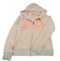 Světlerůžová propínací mikina s nápisem a kapucí 