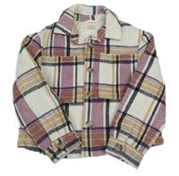 Smetanovo-růžovo-béžová kostkovaná vlněná košilová bunda F&F