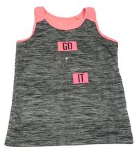 Tmavošedý melírovaný sportovní top s růžovým lemem a nápisem C&A