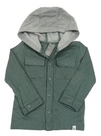 Tmavozelené žebrované propínací triko s šedou kapucí 