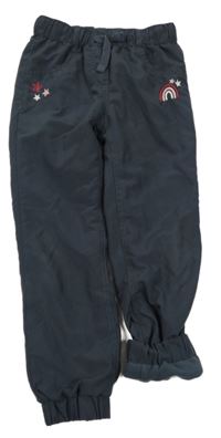 Tmavošedé šusťákové podšité kalhoty s duhou Topolino