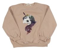 Světlerůžová mikina s jednorožcem z flitrů H&M