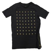 Černé tričko se zlatými lebkami River Island